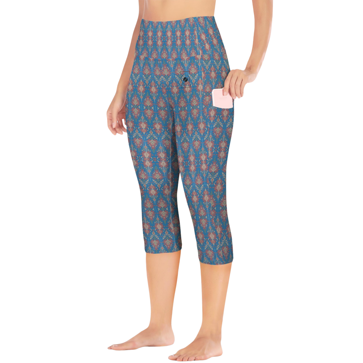 Jaipur Love iSquared Pocket Capri leggings with high-rise waist, mid-calf fit, all-over print, and two side pockets