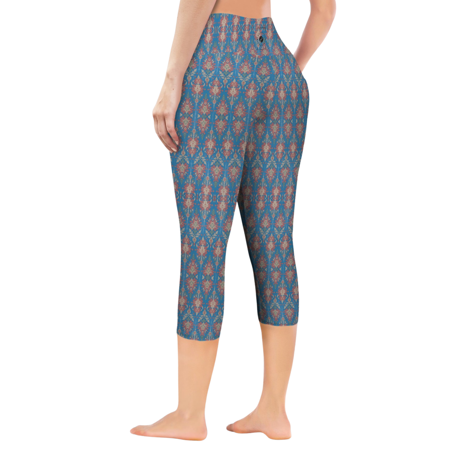 Jaipur Love iSquared Pocket Capri leggings with high-rise waist, mid-calf fit, all-over print, and two side pockets