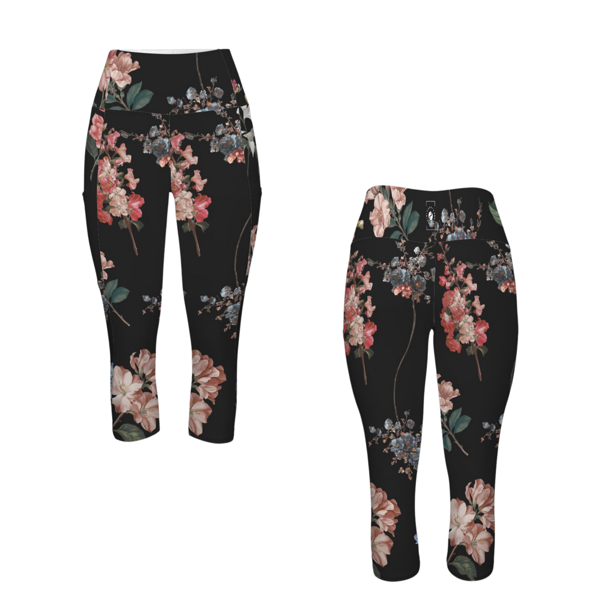 Botanicals iSquared Pocket Capri leggings with high-rise waistband, mid-calf length, and two side pockets