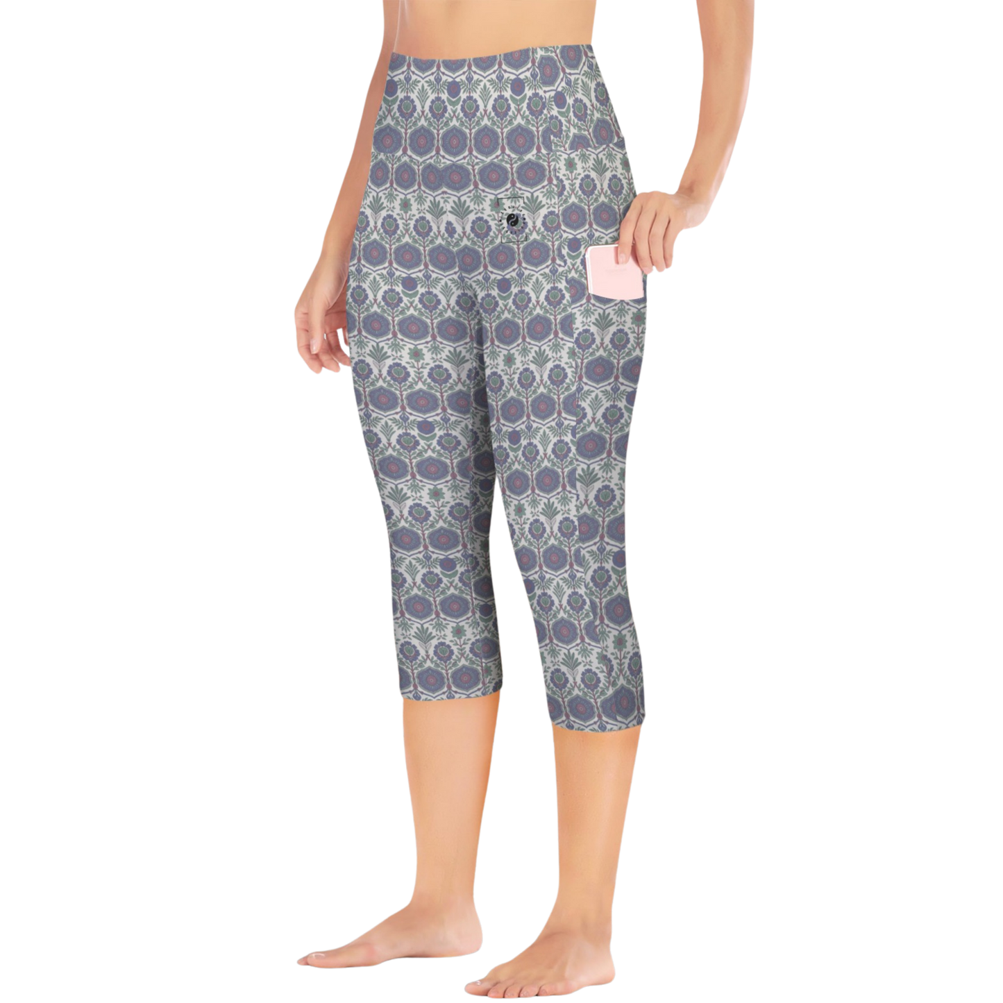 Jaipur Love iSquared Pocket Capri leggings with high-rise waist, mid-calf fit, all-over print, and two side pockets