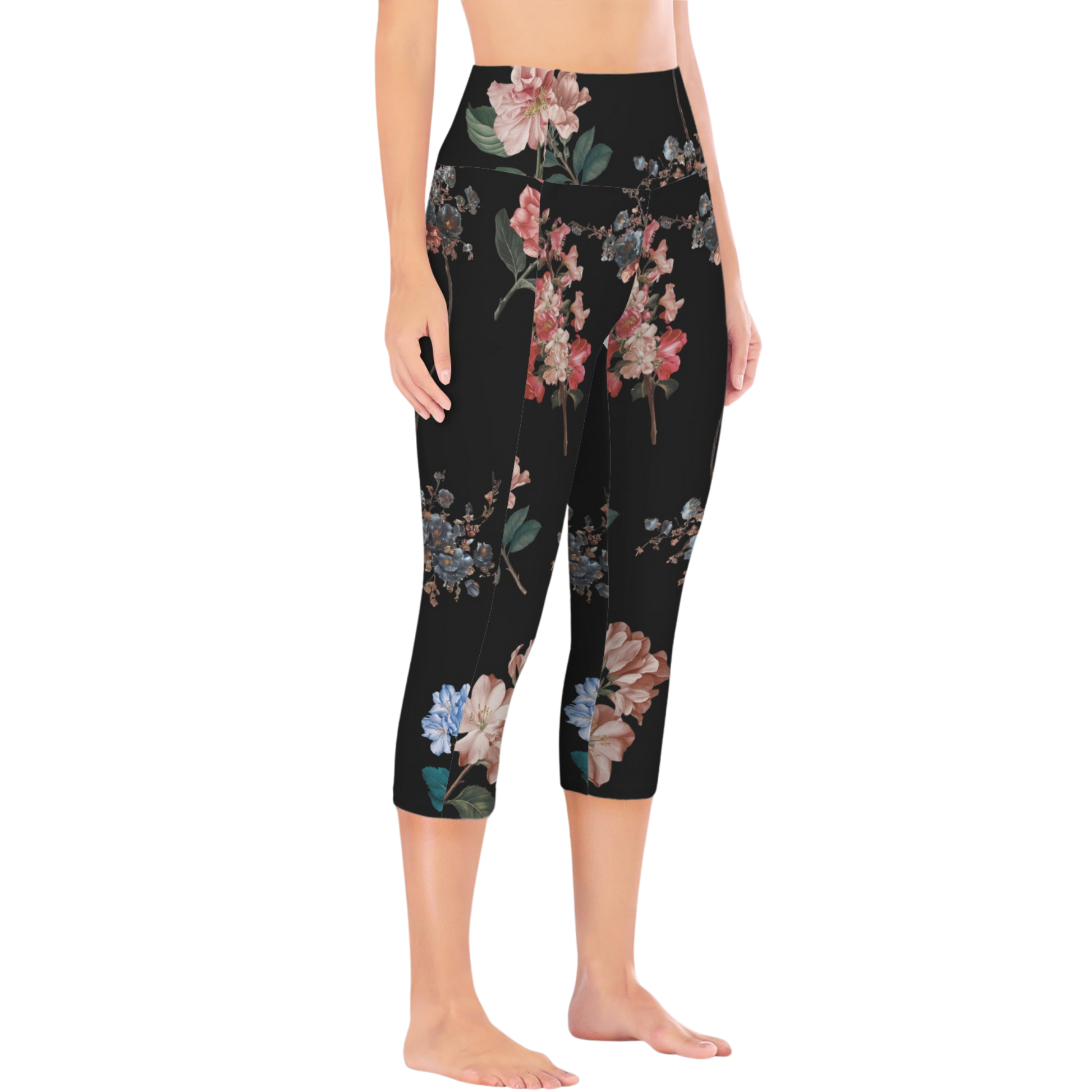 Botanicals iSquared Pocket Capri leggings with high-rise waistband, mid-calf length, and two side pockets