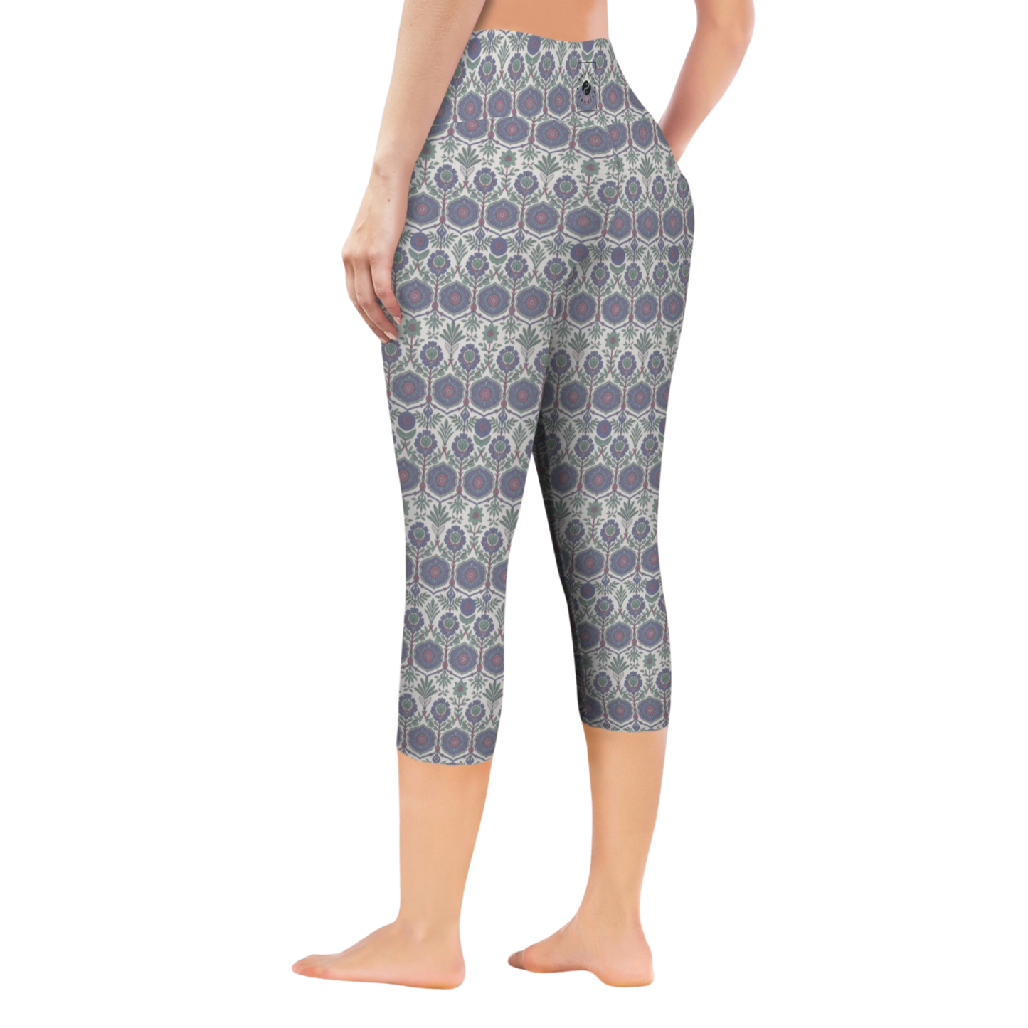 Jaipur Love iSquared Pocket Capri leggings with high-rise waist, mid-calf fit, all-over print, and two side pockets