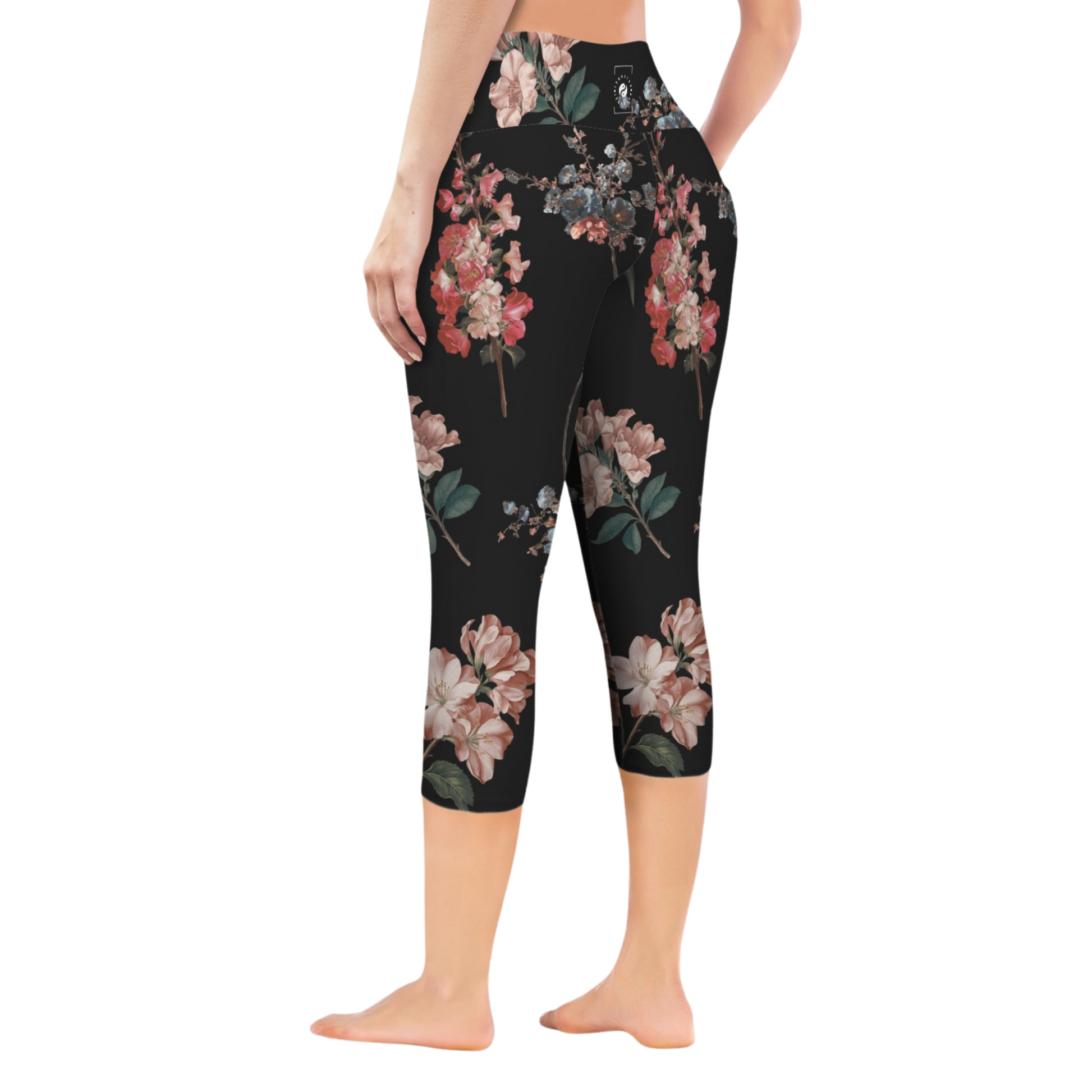 Botanicals iSquared Pocket Capri leggings with high-rise waistband, mid-calf length, and two side pockets