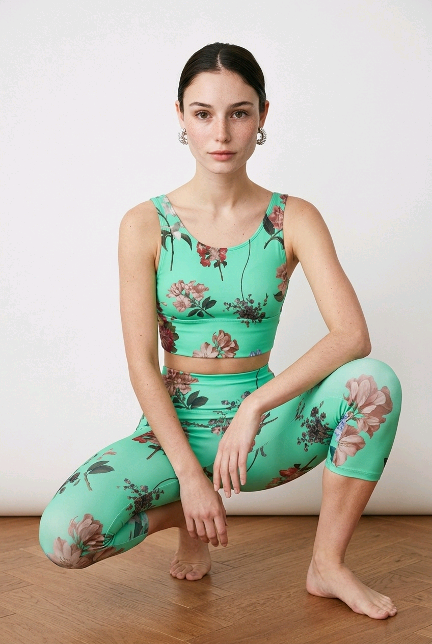Botanicals iSquared Pocket Capri leggings with high-rise waistband, mid-calf length, and two side pockets