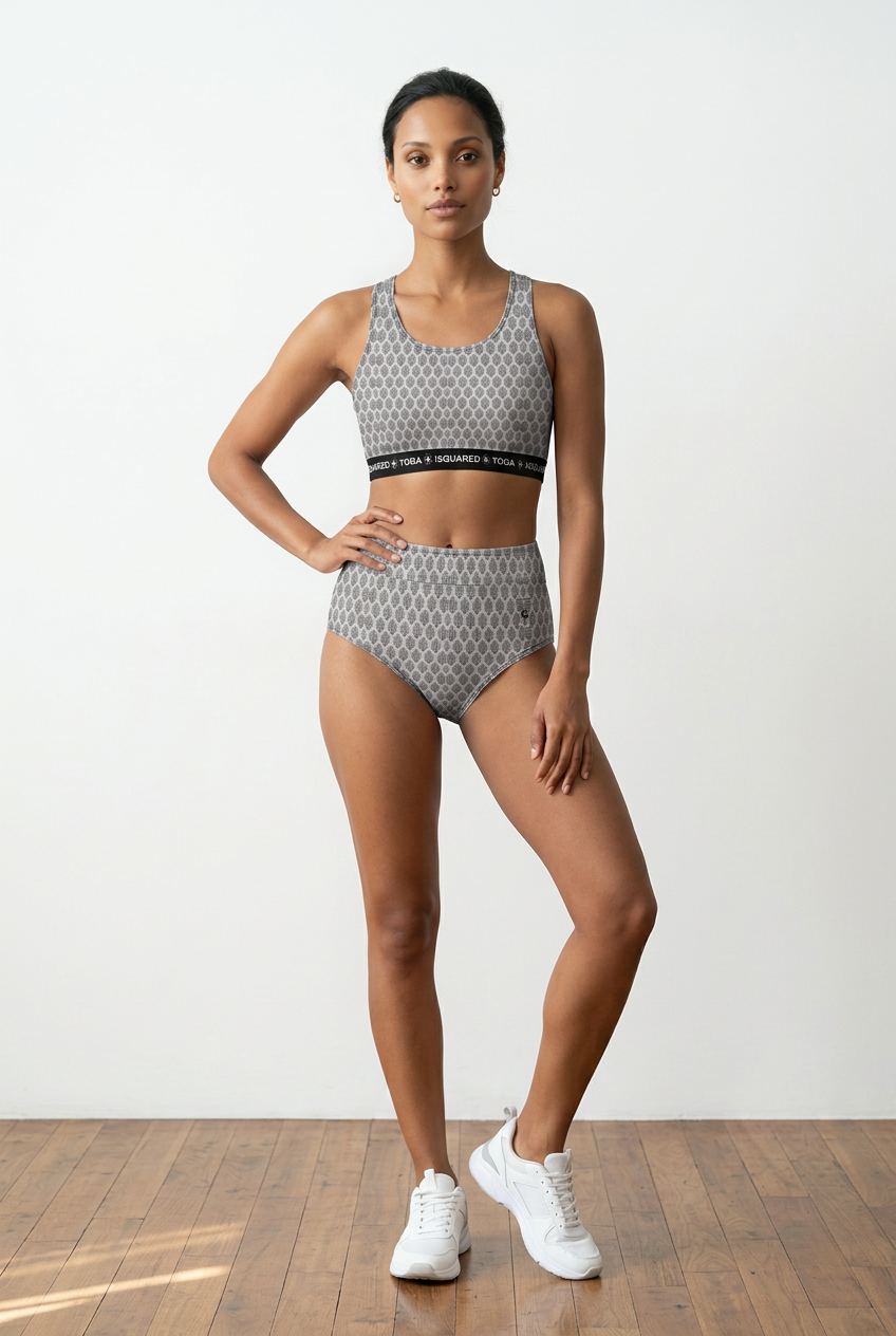 Jaipur Love hot yoga bikini set with quick-dry stretch fabric, detachable pads, and bold Rajasthan-inspired print