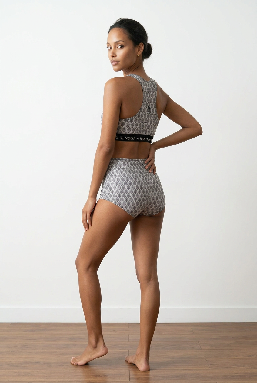 Jaipur Love hot yoga bikini set with quick-dry stretch fabric, detachable pads, and bold Rajasthan-inspired print