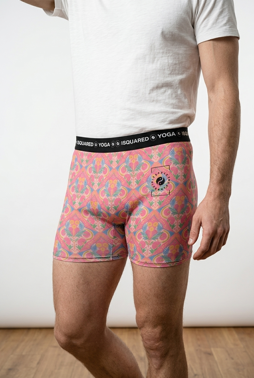 Jaipur Love iSquared Yoga Shorts with all-over print, wide waistband, and fitted unisex stretch design