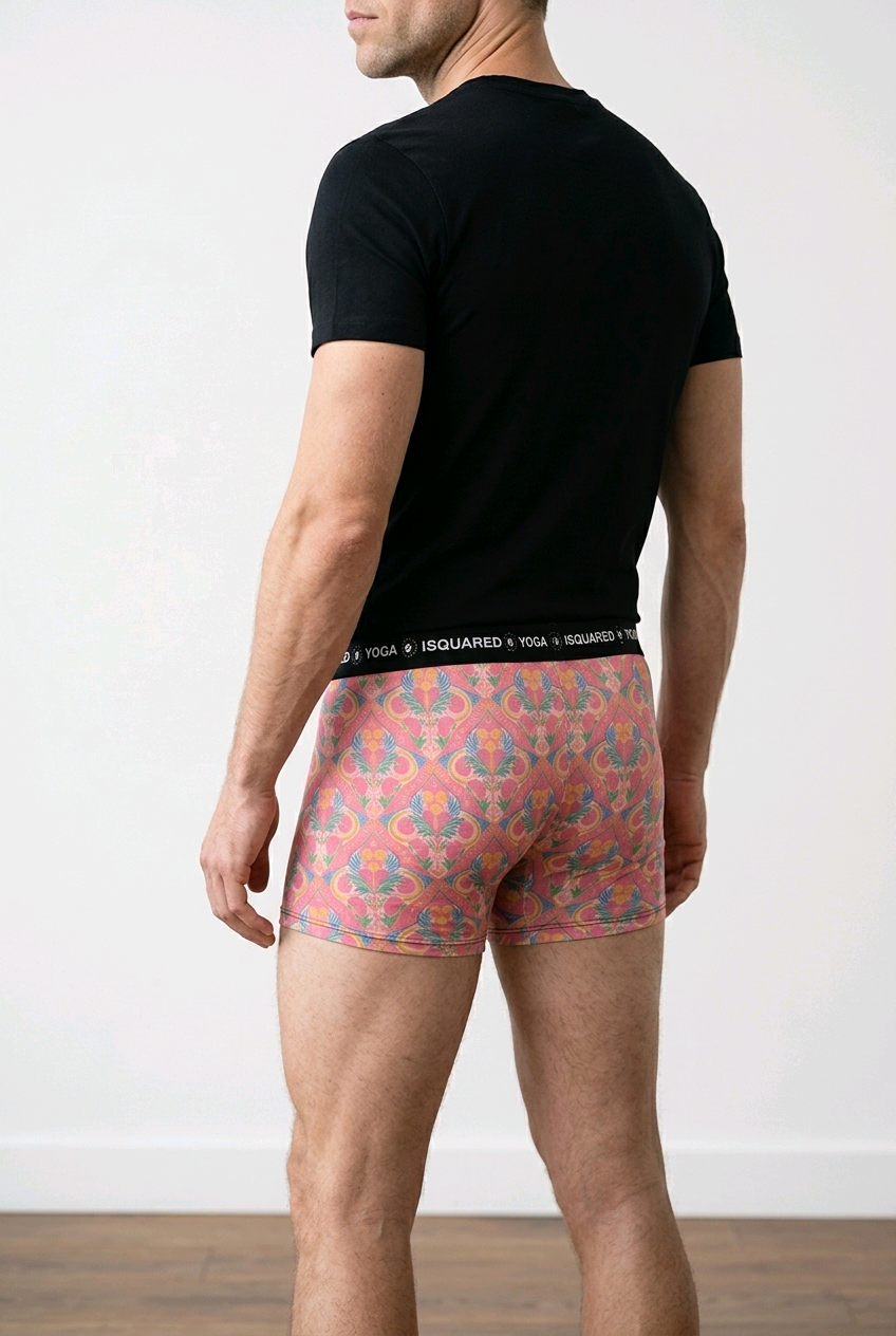 Jaipur Love iSquared Yoga Shorts with all-over print, wide waistband, and fitted unisex stretch design