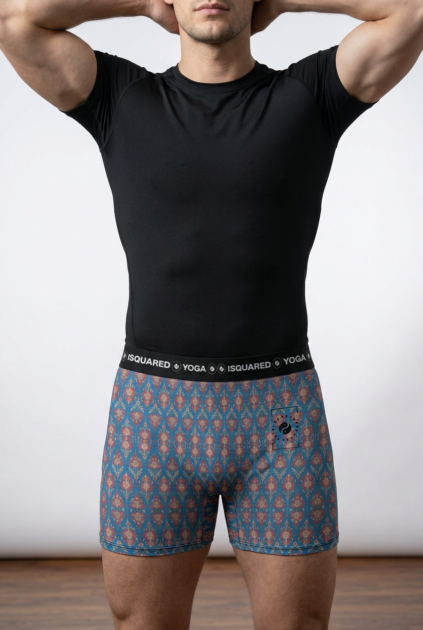 Jaipur Love iSquared Yoga Shorts with all-over print, wide waistband, and fitted unisex stretch design