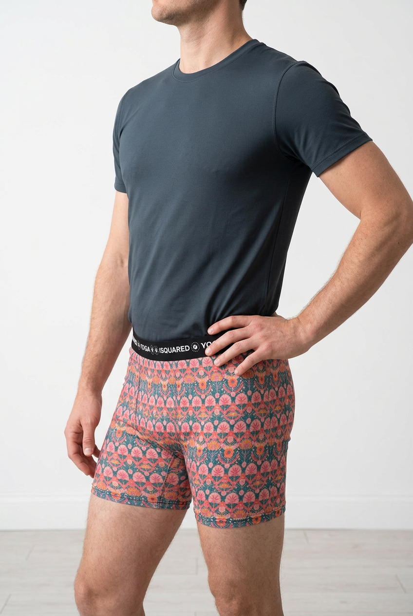 Jaipur Love iSquared Yoga Shorts with all-over print, wide waistband, and fitted unisex stretch design
