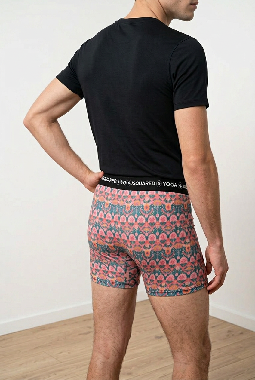 Jaipur Love iSquared Yoga Shorts with all-over print, wide waistband, and fitted unisex stretch design