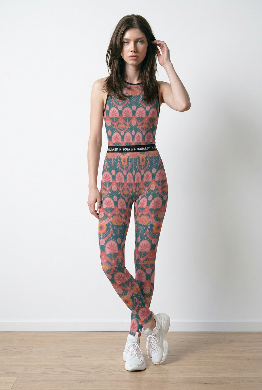 Jaipur Love sleeveless yoga jumpsuit with stretch fit and Rajasthan-inspired print for workouts and athleisure