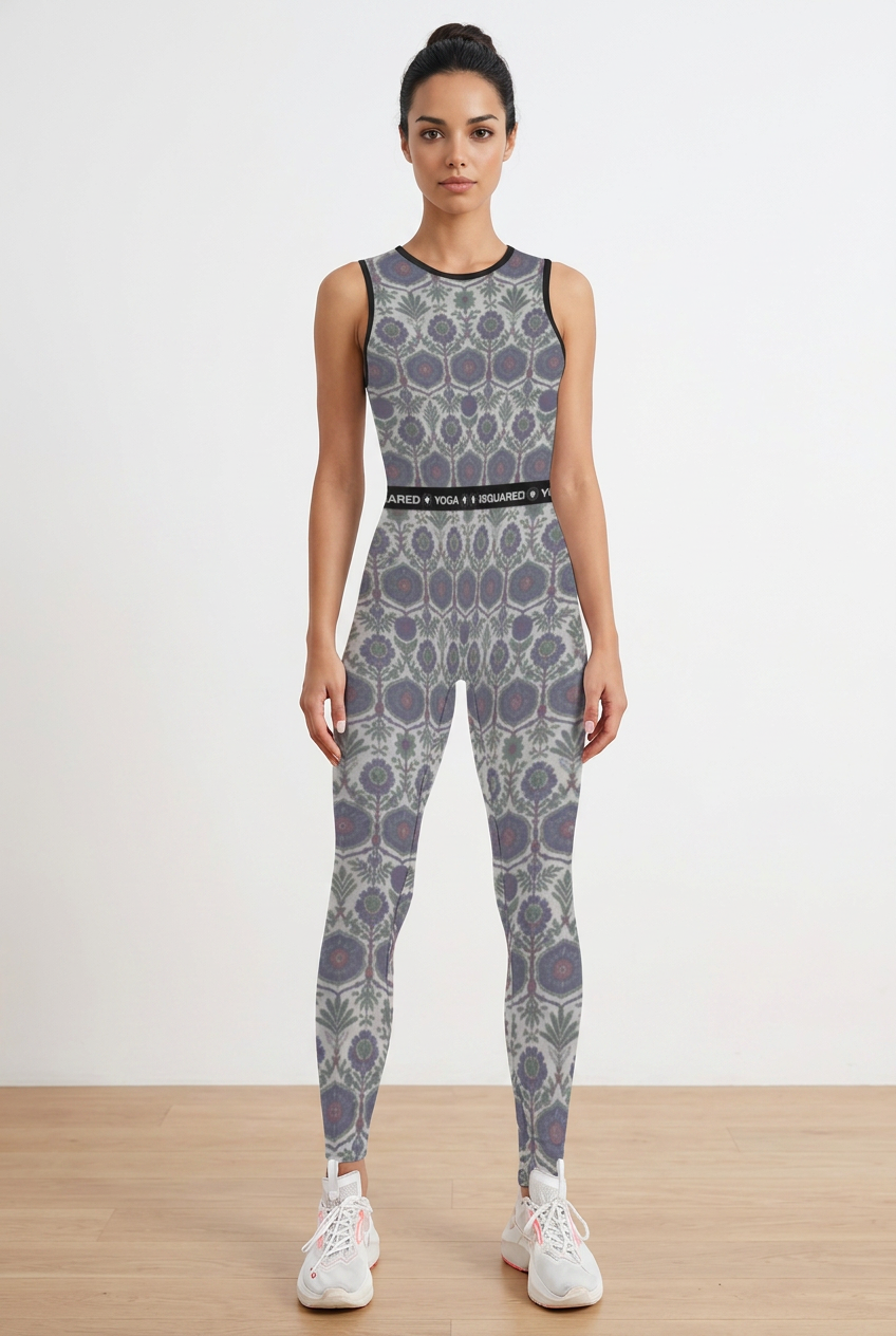 Jaipur Love sleeveless yoga jumpsuit with stretch fit and Rajasthan-inspired print for workouts and athleisure