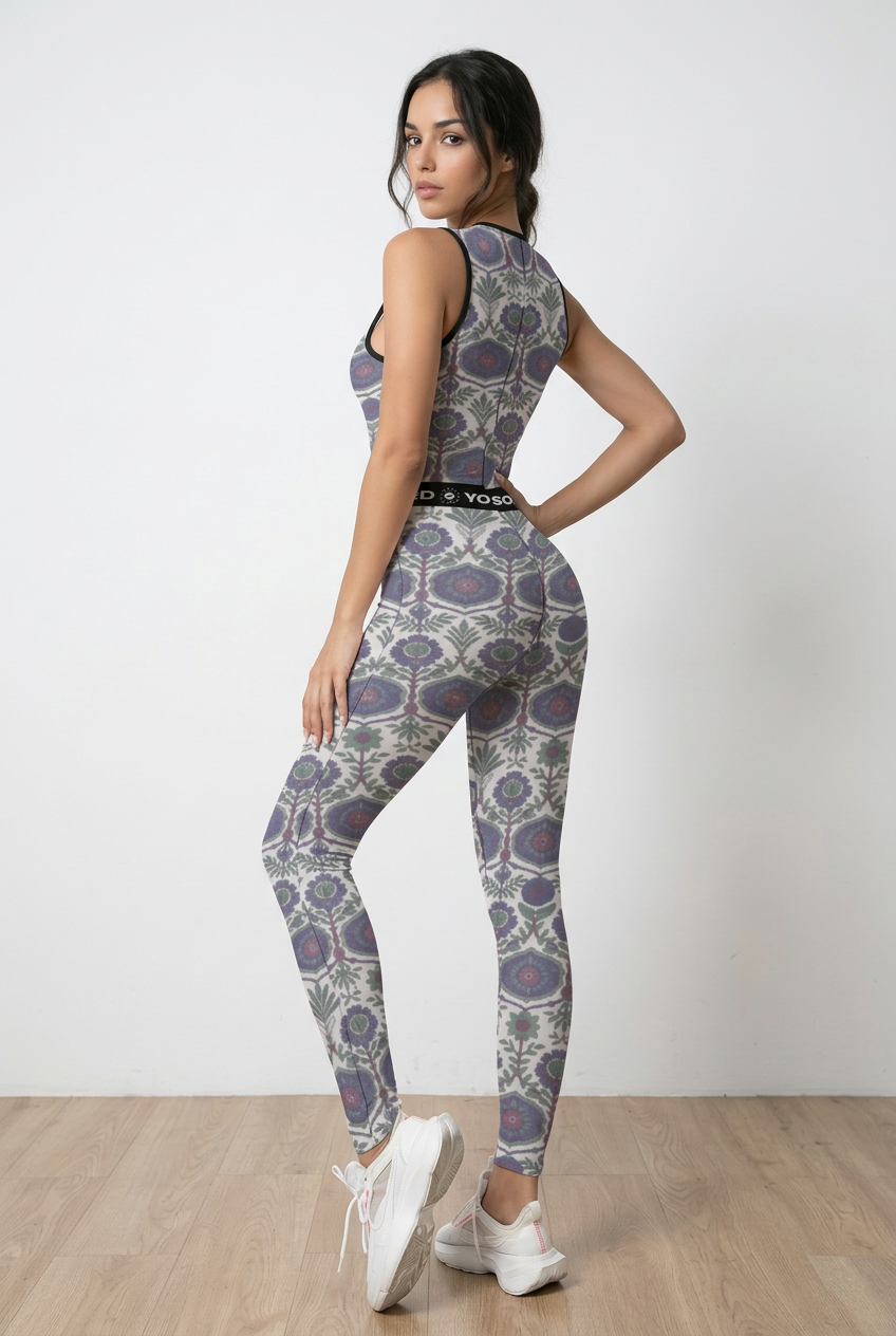 Jaipur Love sleeveless yoga jumpsuit with stretch fit and Rajasthan-inspired print for workouts and athleisure