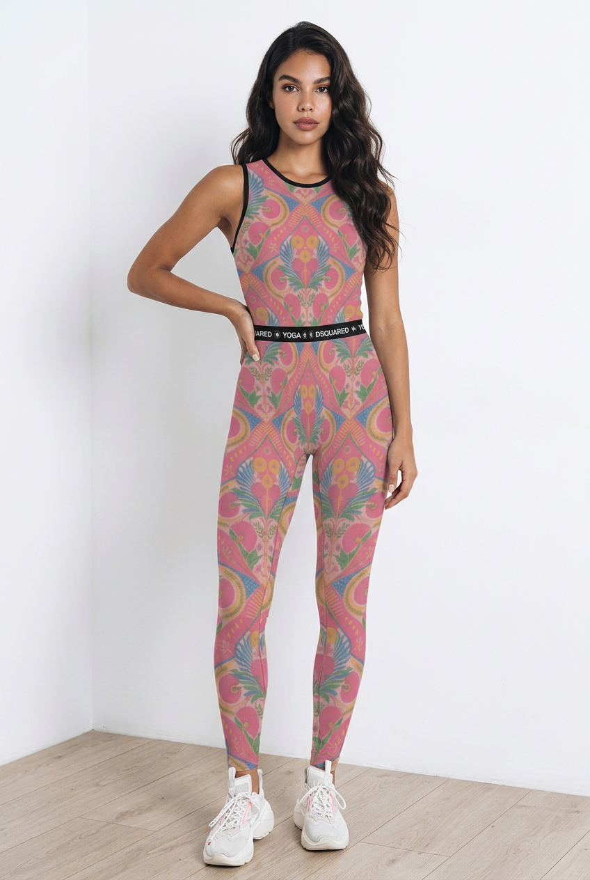 Jaipur Love sleeveless yoga jumpsuit with stretch fit and Rajasthan-inspired print for workouts and athleisure