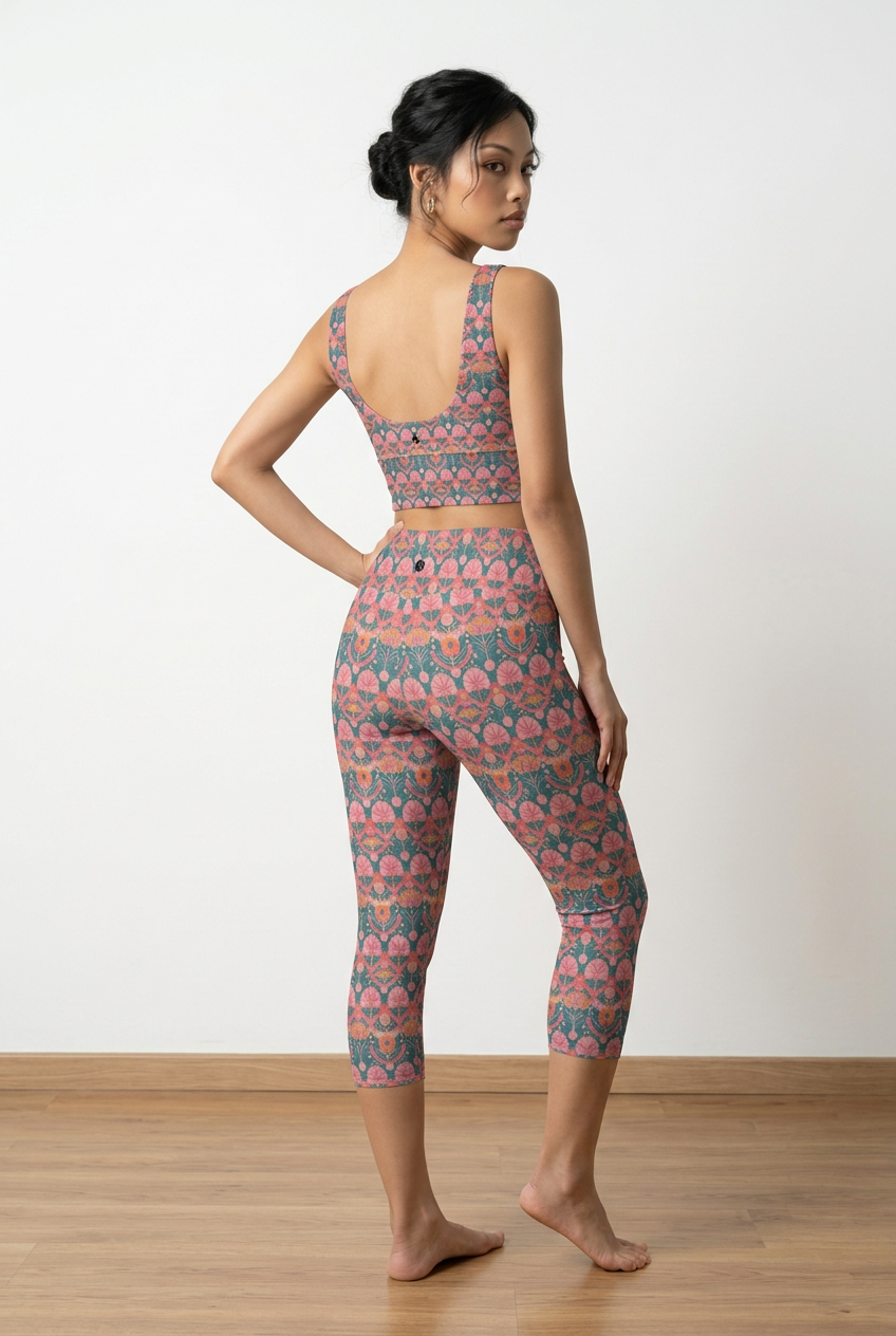 Jaipur Love iSquared Pocket Capri leggings with high-rise waist, mid-calf fit, all-over print, and two side pockets