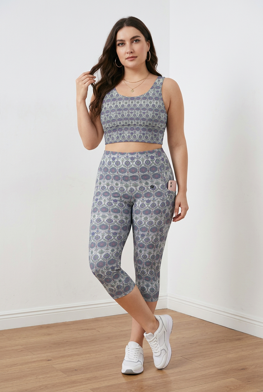Jaipur Love iSquared Pocket Capri leggings with high-rise waist, mid-calf fit, all-over print, and two side pockets