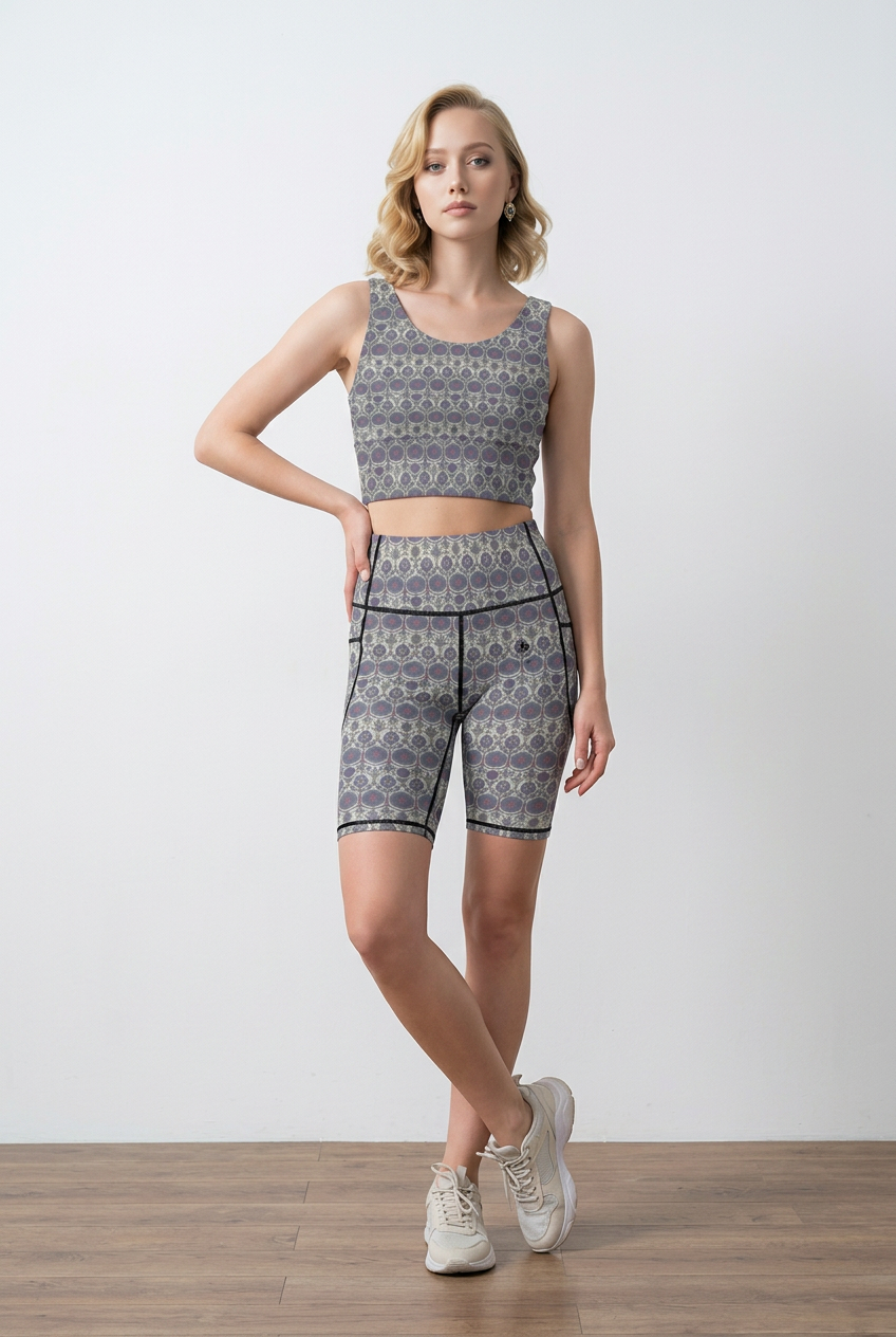 Jaipur Love iSquared Maureen high-waisted biker shorts with mid-thigh fit, printed fabric, and two side pockets