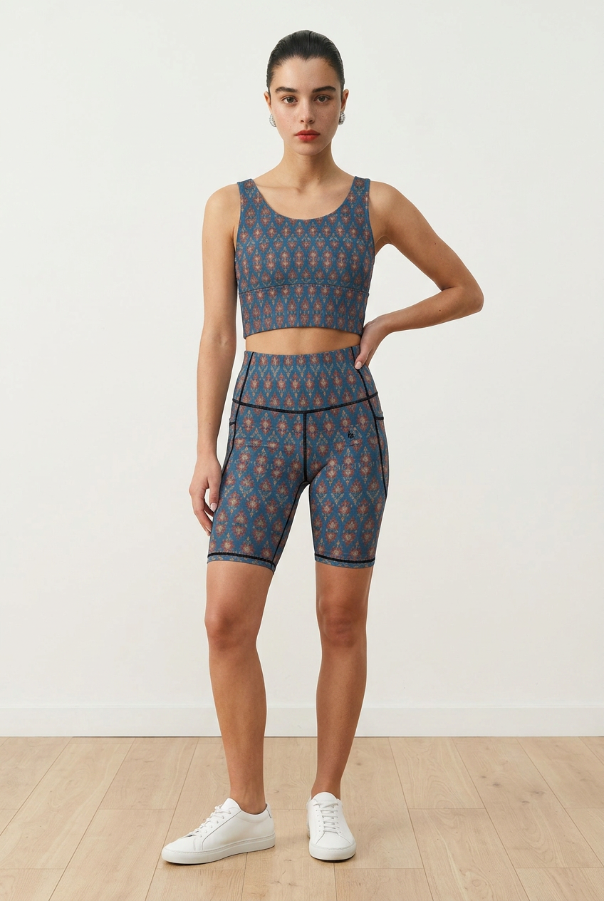 Jaipur Love iSquared Maureen high-waisted biker shorts with mid-thigh fit, printed fabric, and two side pockets