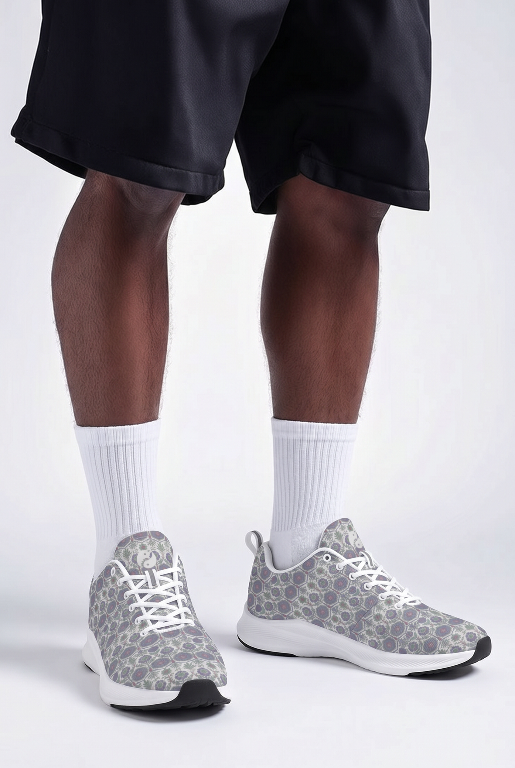 Jaipur Love iSquared men's runners in vegan faux suede with reflective accents, printed upper, mesh lining, and rubber outsole