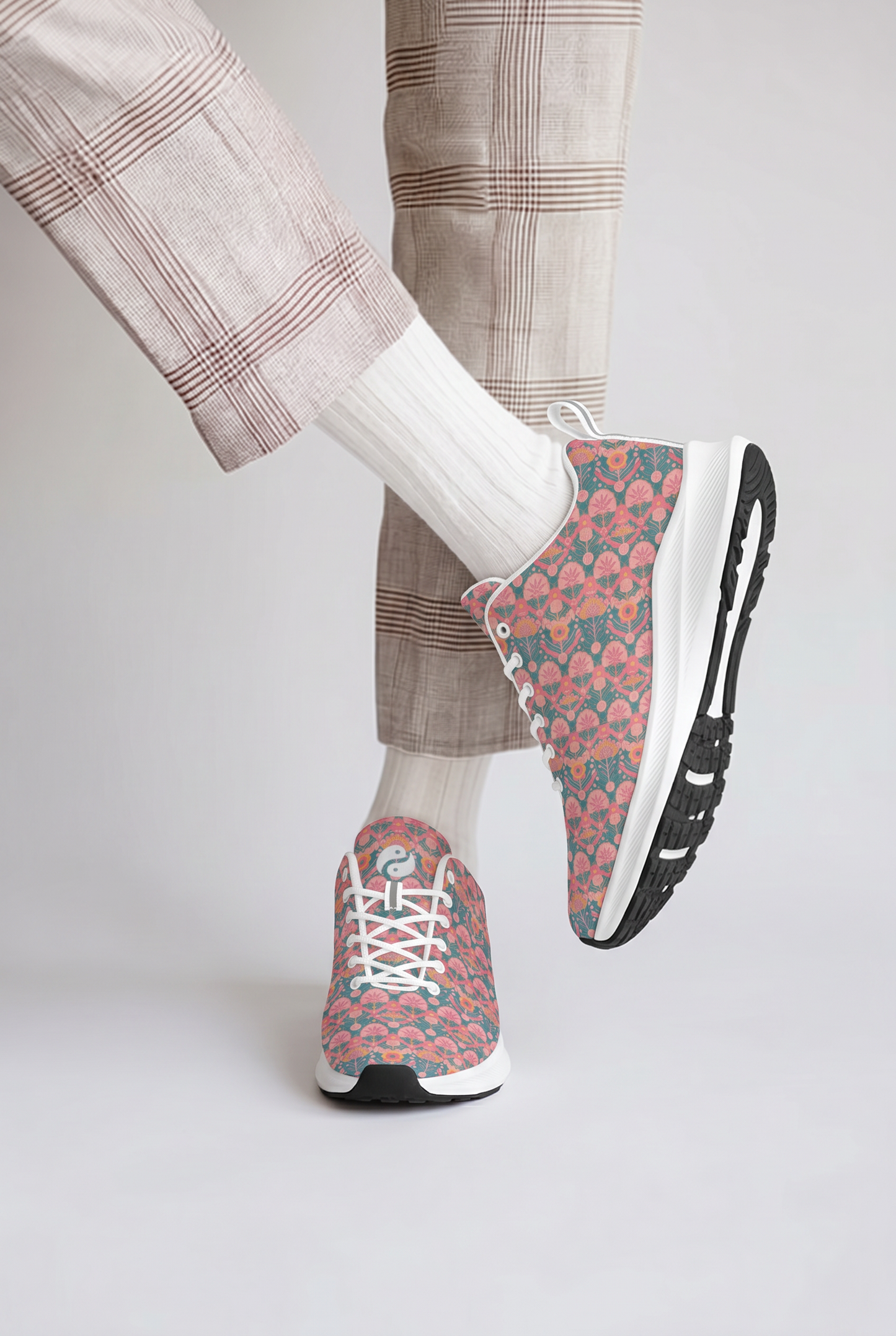 Jaipur Love iSquared men's runners in vegan faux suede with reflective accents, printed upper, mesh lining, and rubber outsole