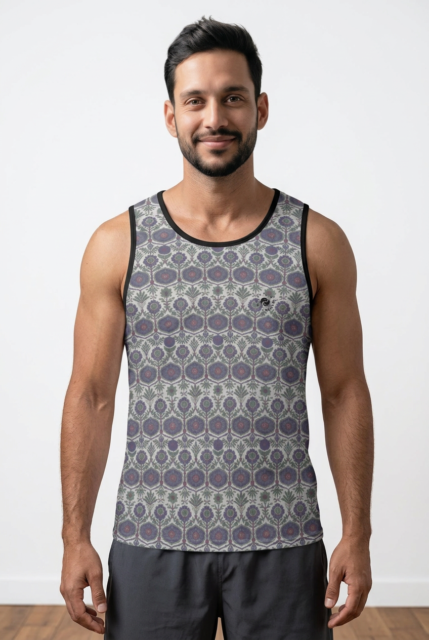 Jaipur Love iSquared Tank Top, sleeveless stretch top in printed Rajasthan-inspired patterns for workouts and layering
