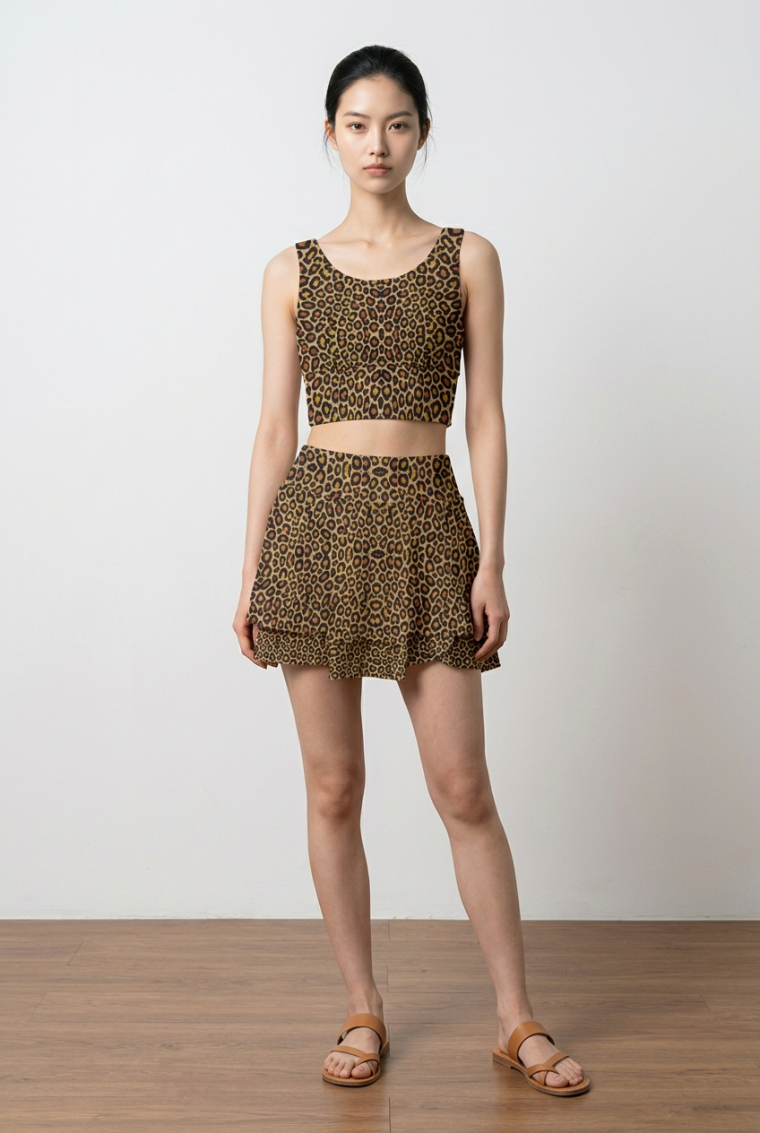 Wild Leopards iSquared Ruffle Skirt with high waist, layered ruffles, and built-in shorts