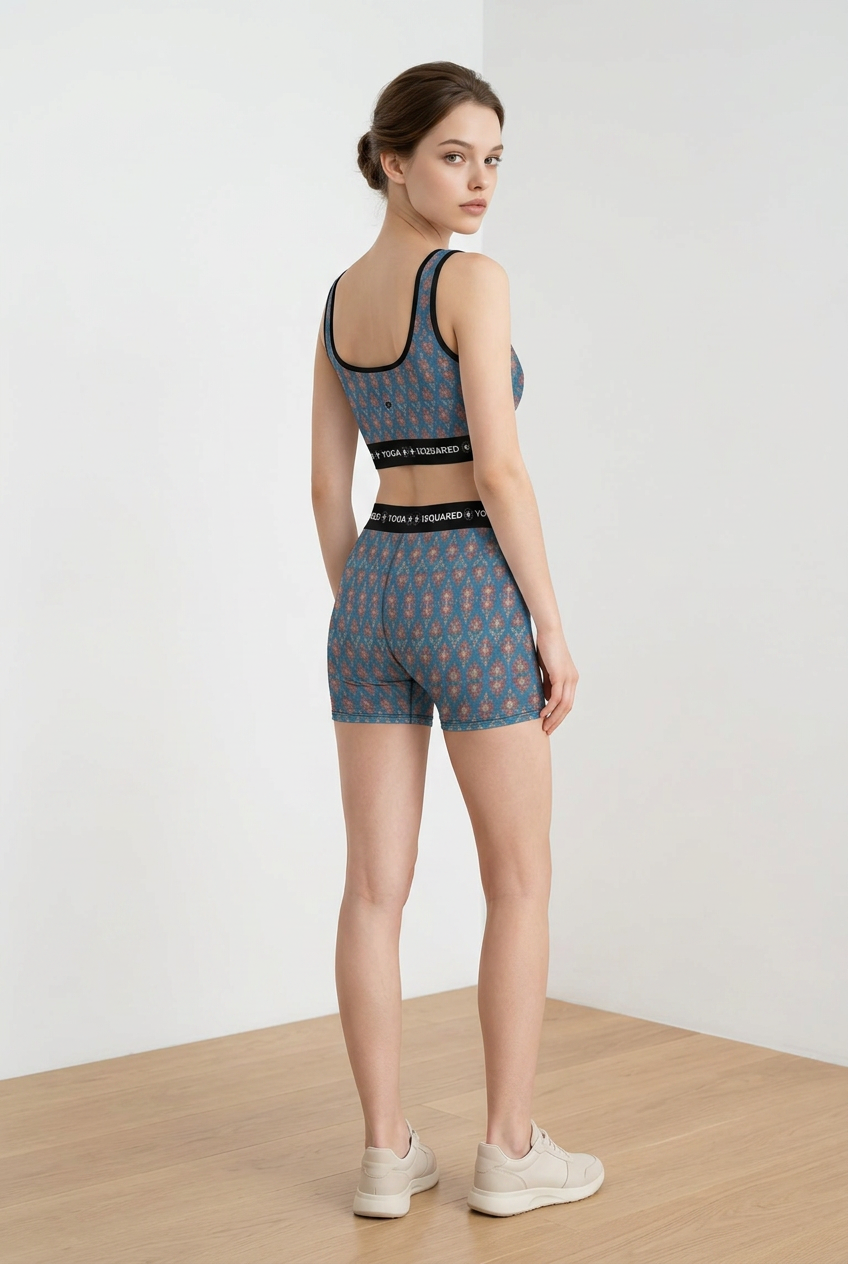Jaipur Love iSquared Yoga Set with printed sports bra and leggings in moisture-wicking 78% polyester 22% spandex