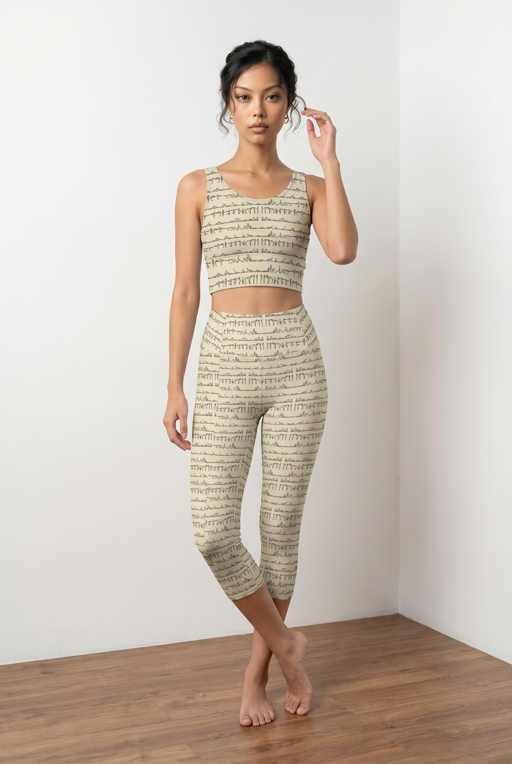 Bikram Pastel iSquared Crop Top with U-back, removable pads, cropped fit, and pastel all-over print