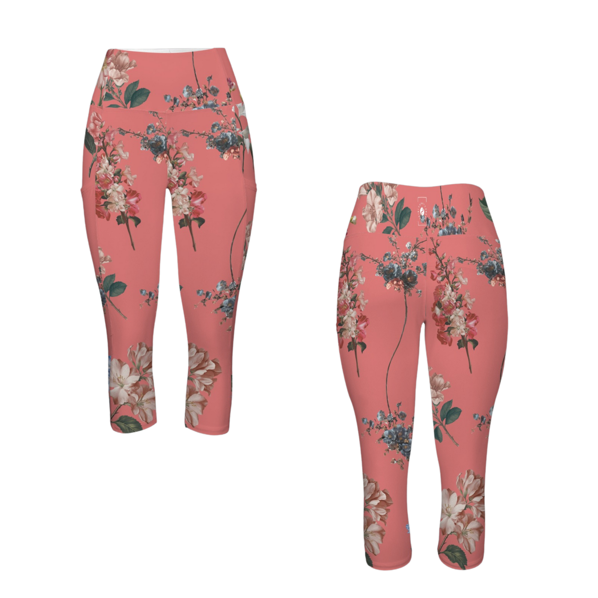 Botanicals iSquared Pocket Capri leggings with high-rise waistband, mid-calf length, and two side pockets