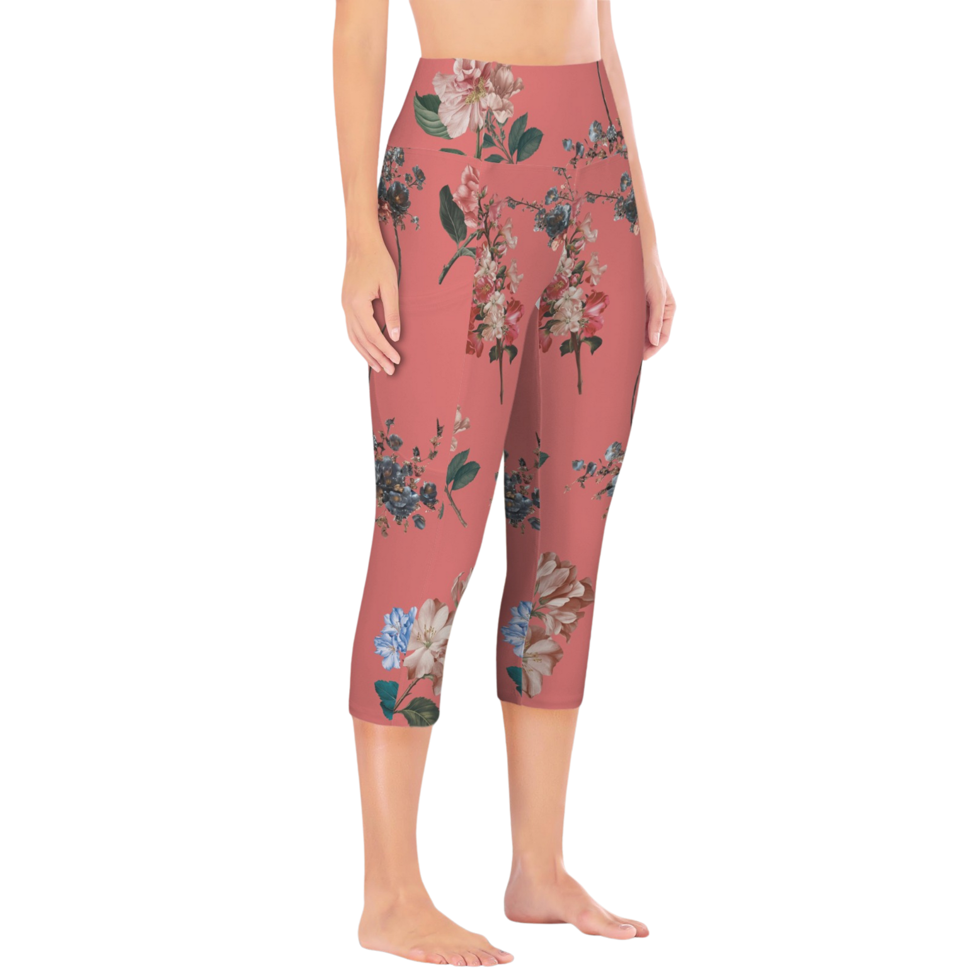 Botanicals iSquared Pocket Capri leggings with high-rise waistband, mid-calf length, and two side pockets