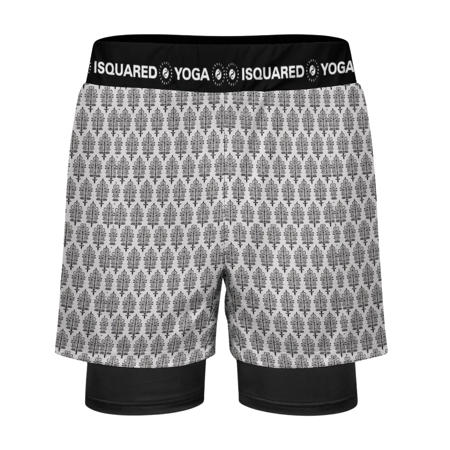 Jaipur Love dual-layer compression yoga shorts with mesh outer shell, milk silk liner, pockets, and vibrant print