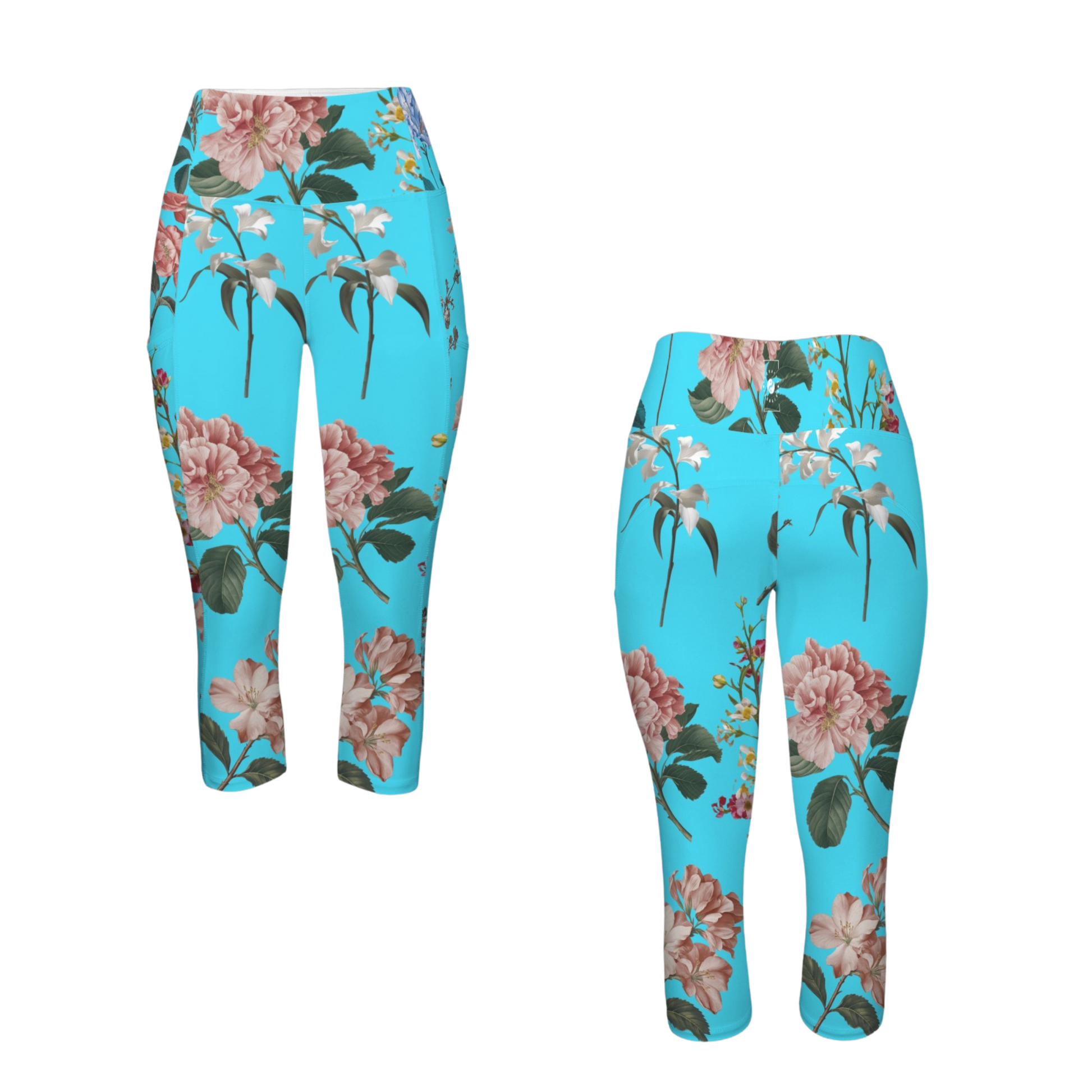 Botanicals iSquared Pocket Capri leggings with high-rise waistband, mid-calf length, and two side pockets