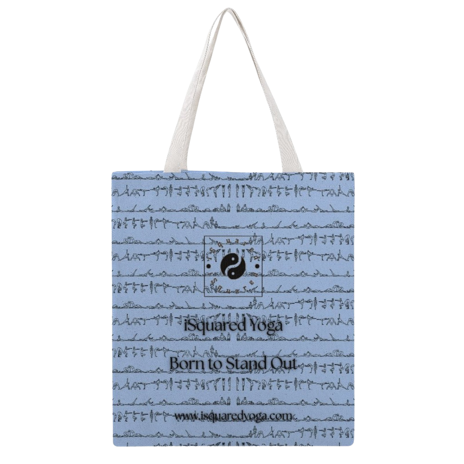 Bikram Pastel iSquared Yoga tote bag in 100% cotton canvas with double-sided 26-posture Bikram series print