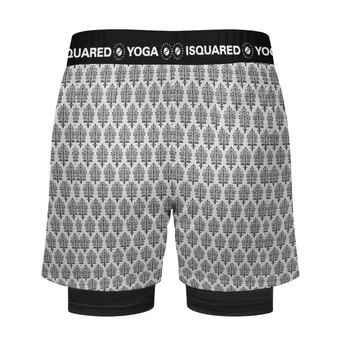 Jaipur Love dual-layer compression yoga shorts with mesh outer shell, milk silk liner, pockets, and vibrant print