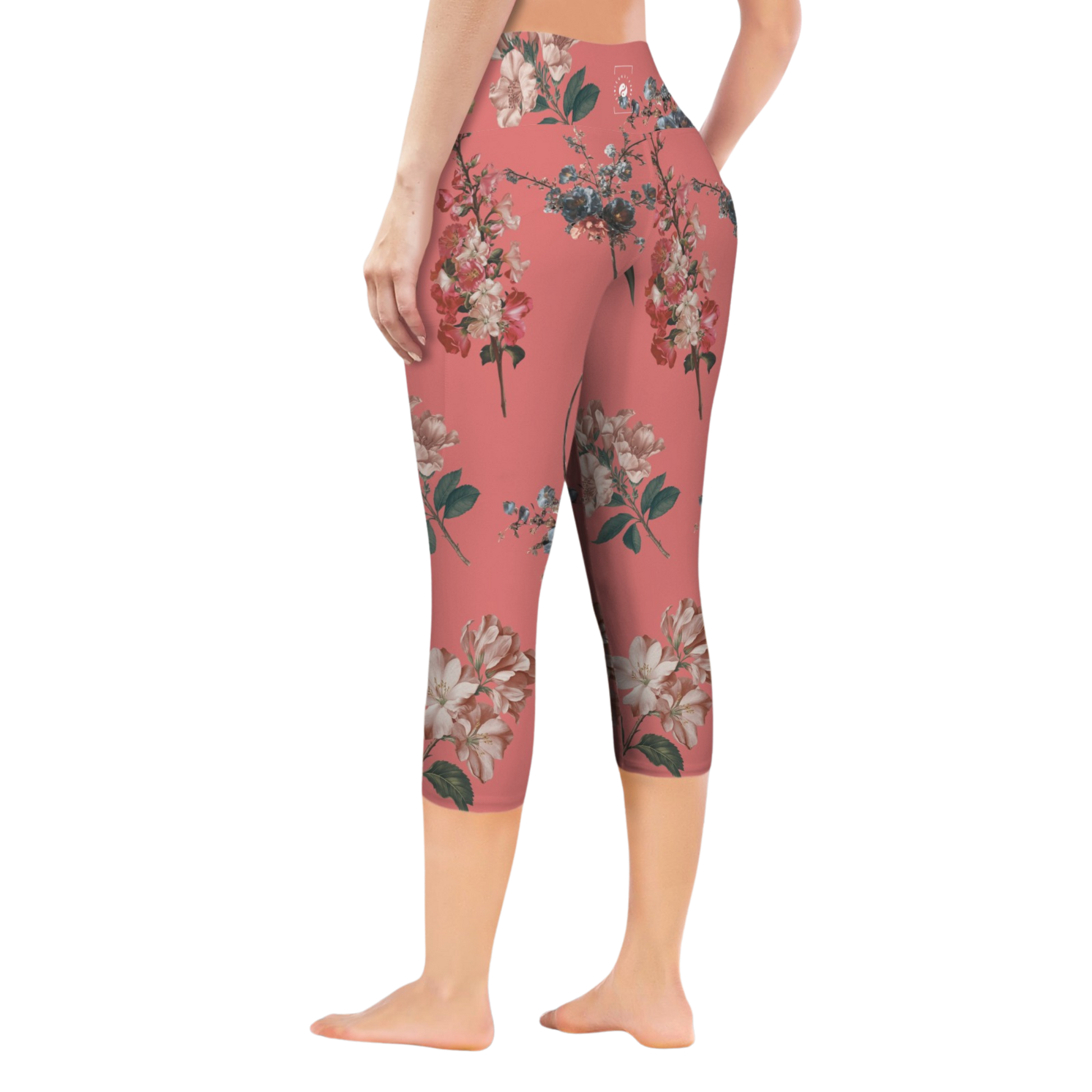 Botanicals iSquared Pocket Capri leggings with high-rise waistband, mid-calf length, and two side pockets