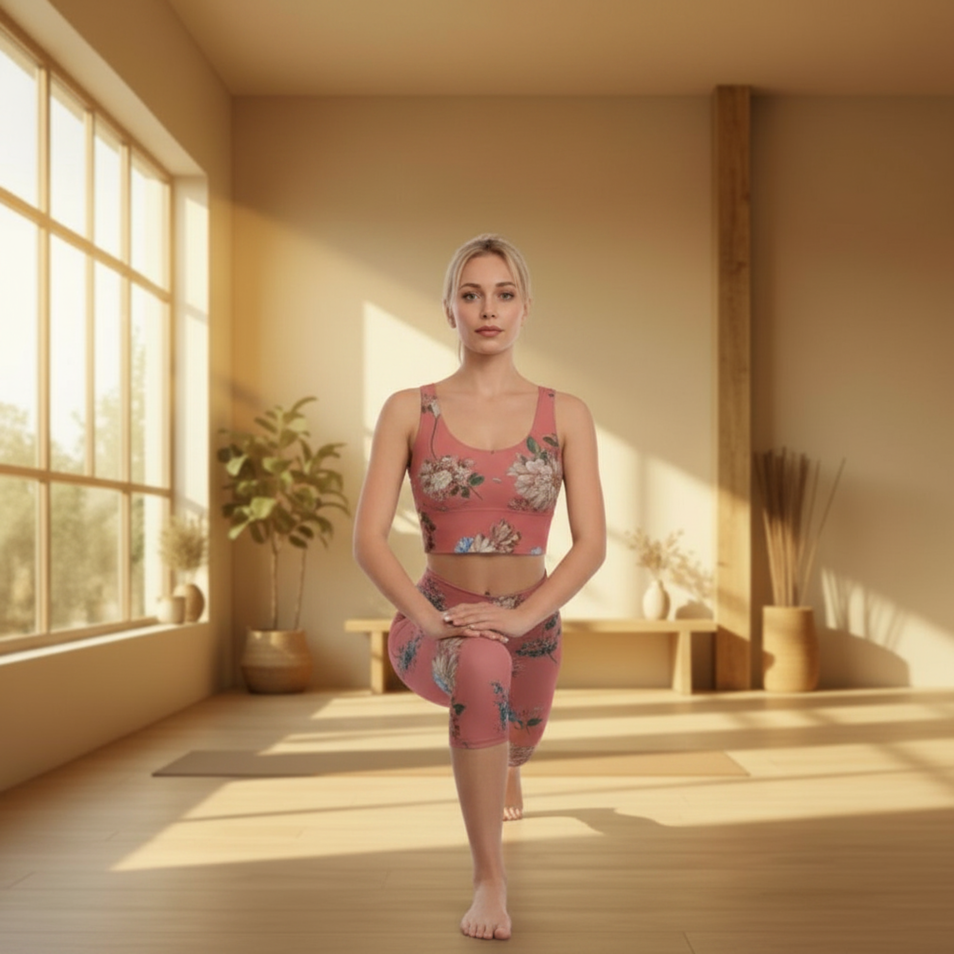 Botanicals iSquared Pocket Capri leggings with high-rise waistband, mid-calf length, and two side pockets