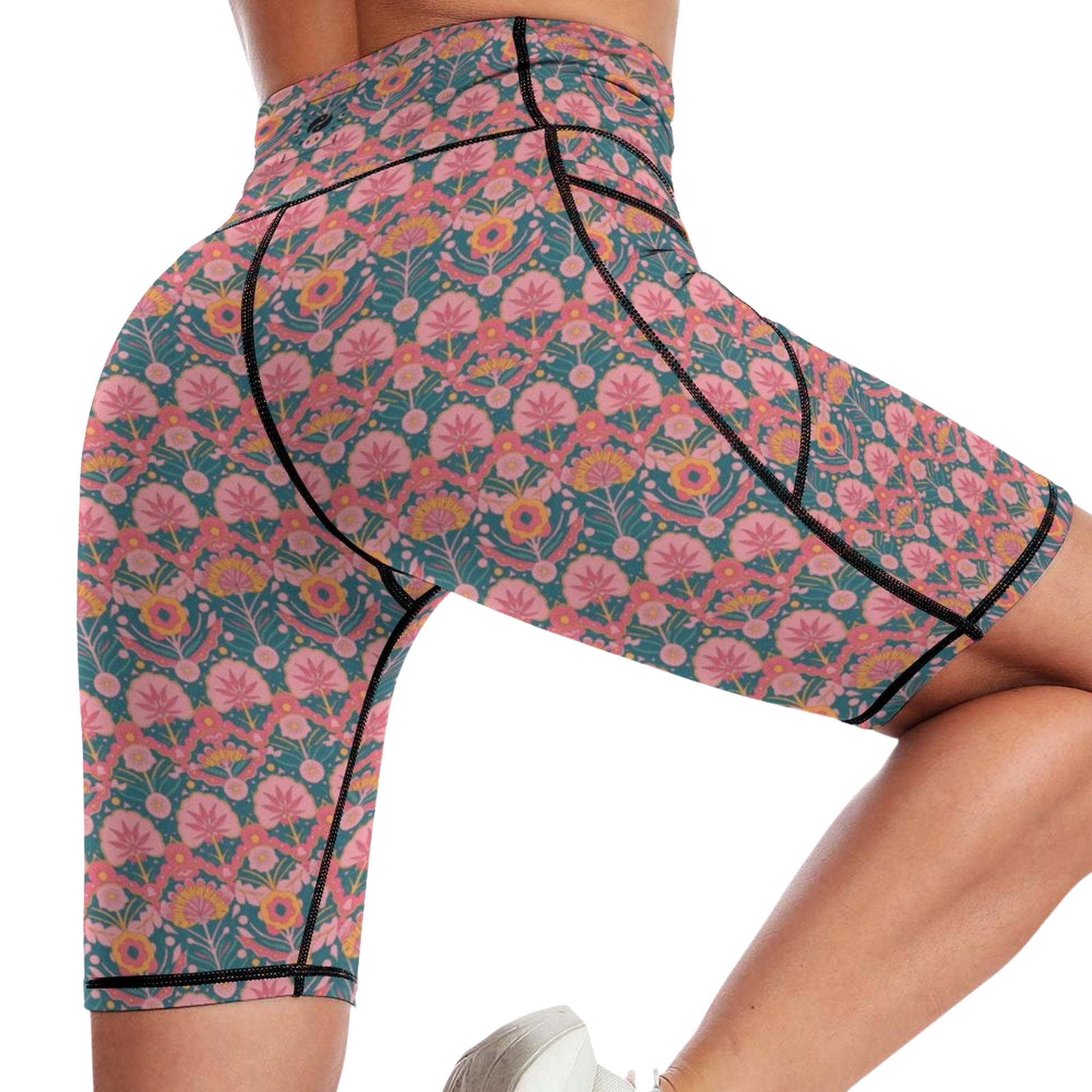 Jaipur Love iSquared Maureen high-waisted biker shorts with mid-thigh fit, printed fabric, and two side pockets