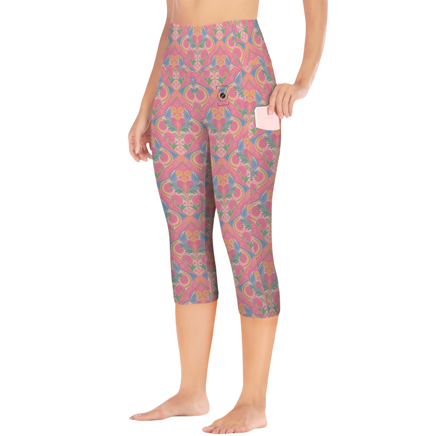 Jaipur Love iSquared Pocket Capri leggings with high-rise waist, mid-calf fit, all-over print, and two side pockets