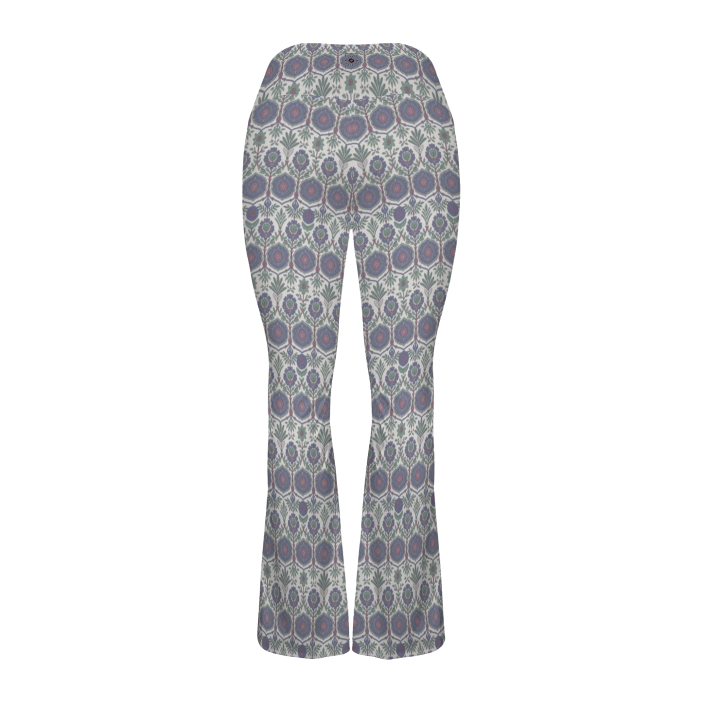 Jaipur Love Cross Waisted Flare Leggings with crossover waistband, V seam, flared leg, and printed stretch fabric