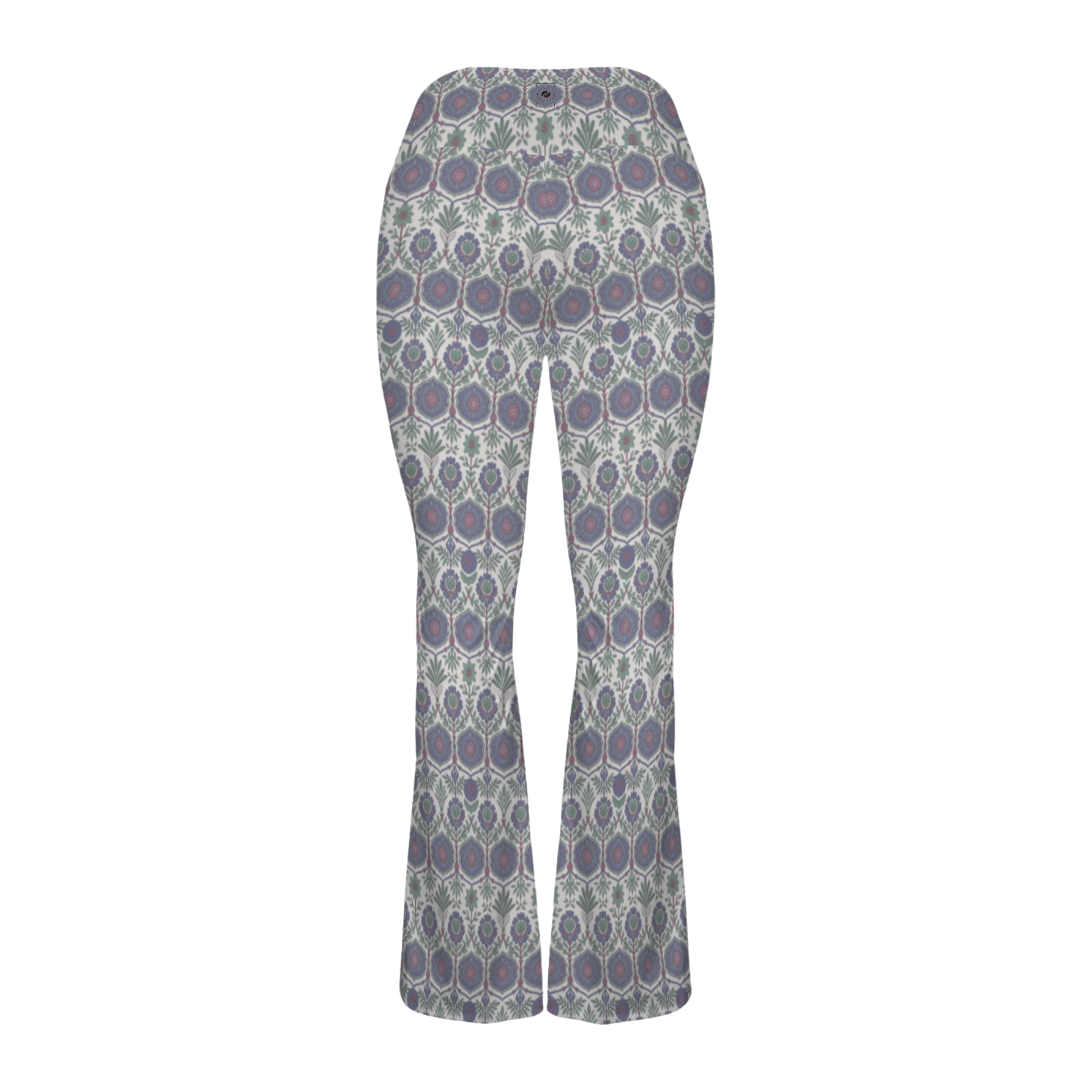 Jaipur Love Cross Waisted Flare Leggings with crossover waistband, V seam, flared leg, and printed stretch fabric