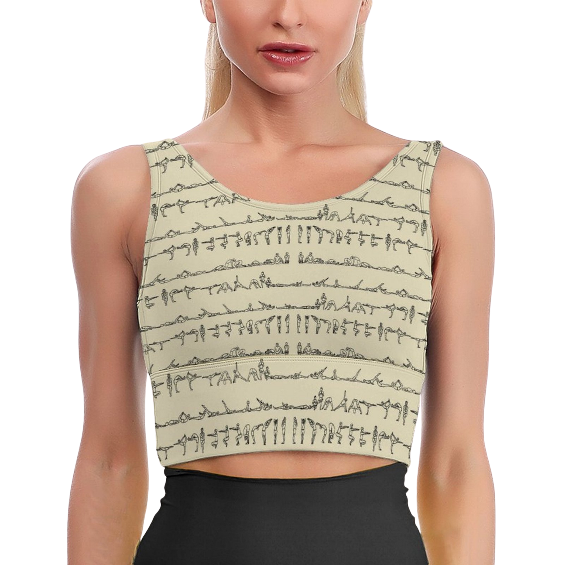 Bikram Pastel iSquared Crop Top with U-back, removable pads, cropped fit, and pastel all-over print