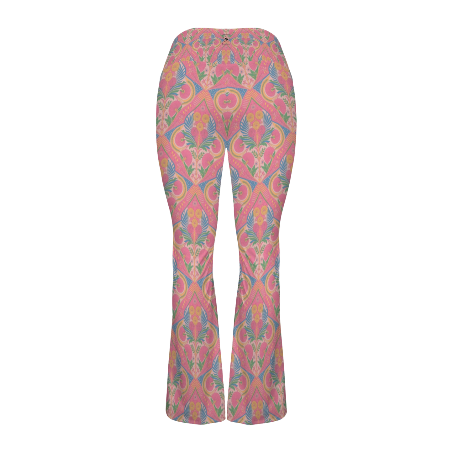 Jaipur Love Cross Waisted Flare Leggings with crossover waistband, V seam, flared leg, and printed stretch fabric