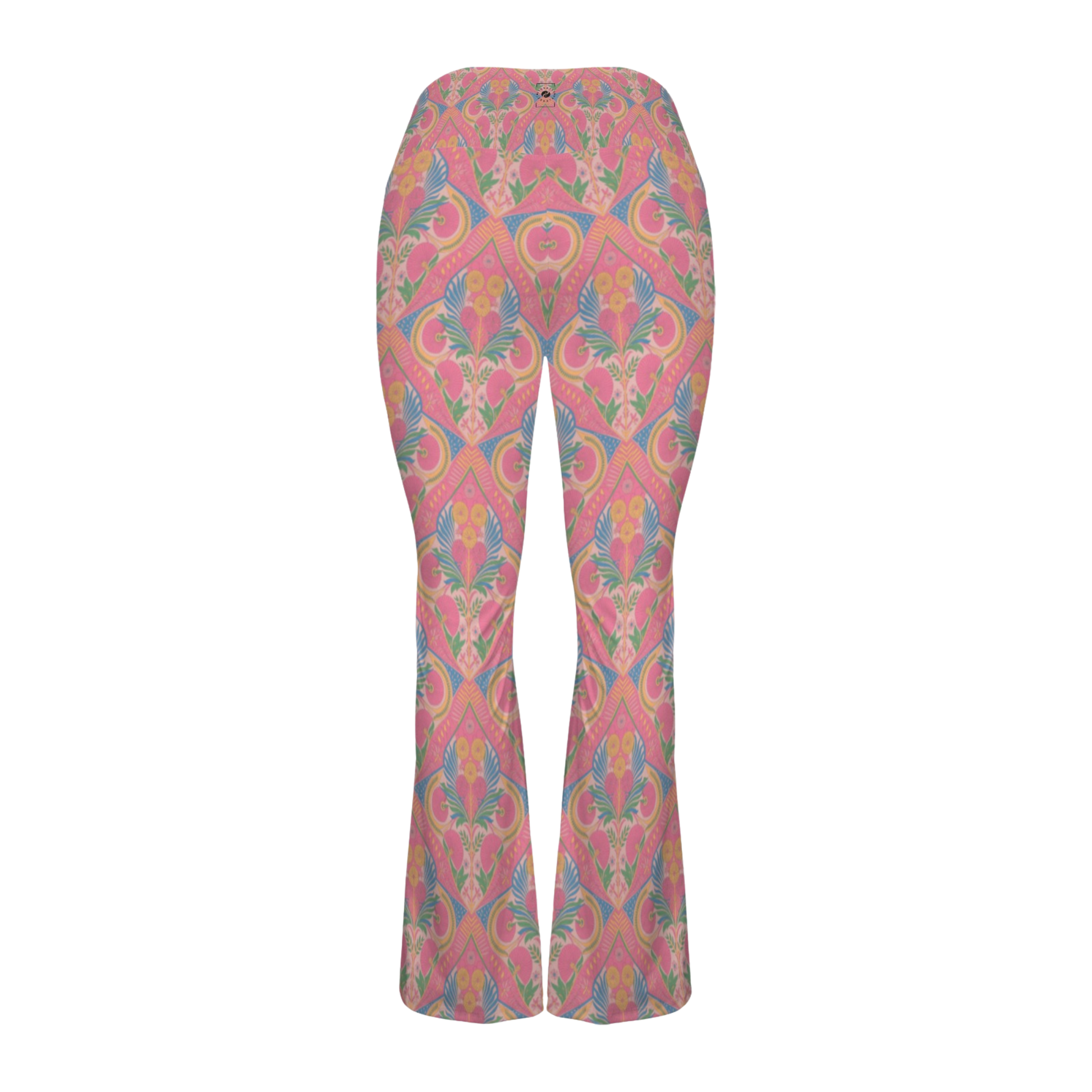 Jaipur Love Cross Waisted Flare Leggings with crossover waistband, V seam, flared leg, and printed stretch fabric