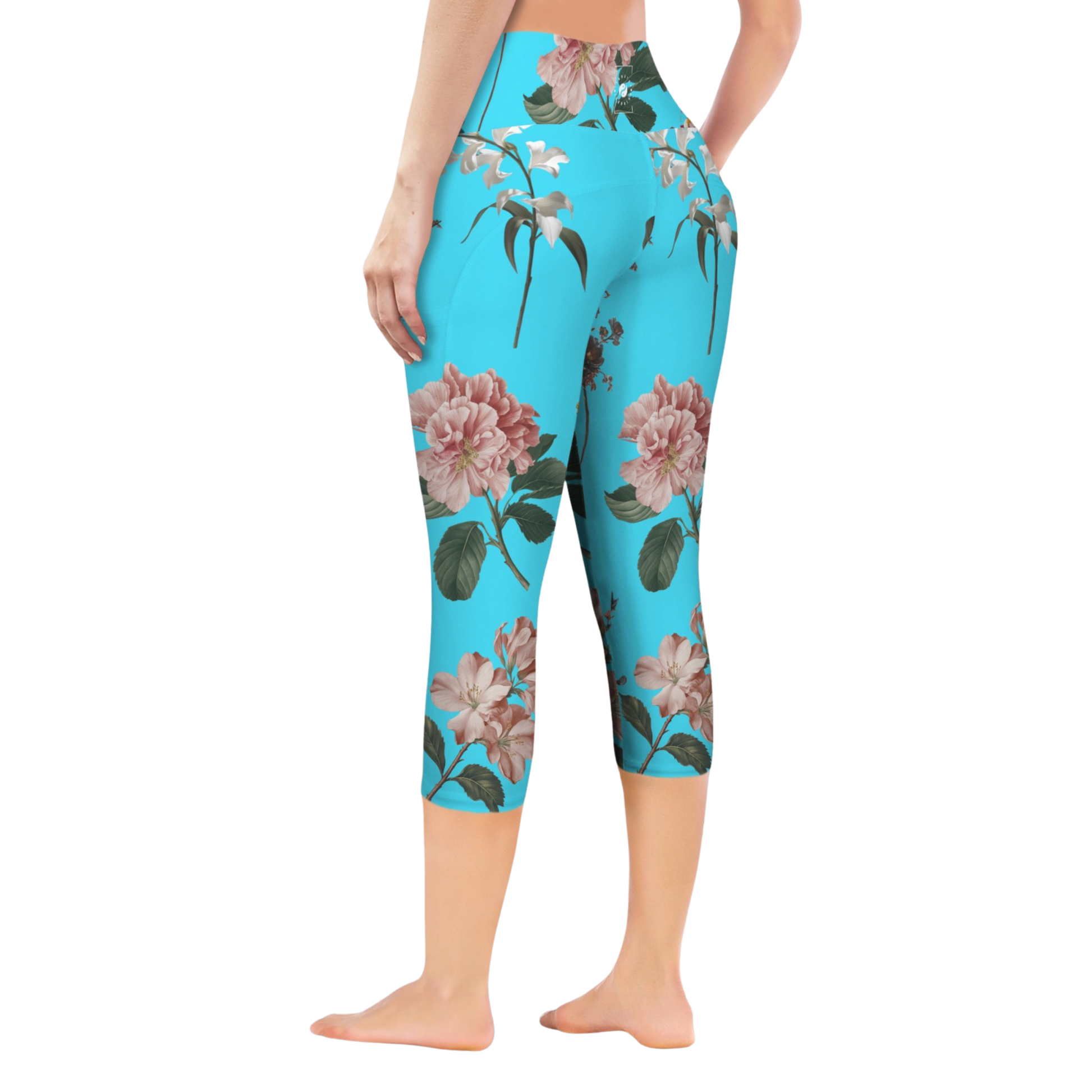 Botanicals iSquared Pocket Capri leggings with high-rise waistband, mid-calf length, and two side pockets