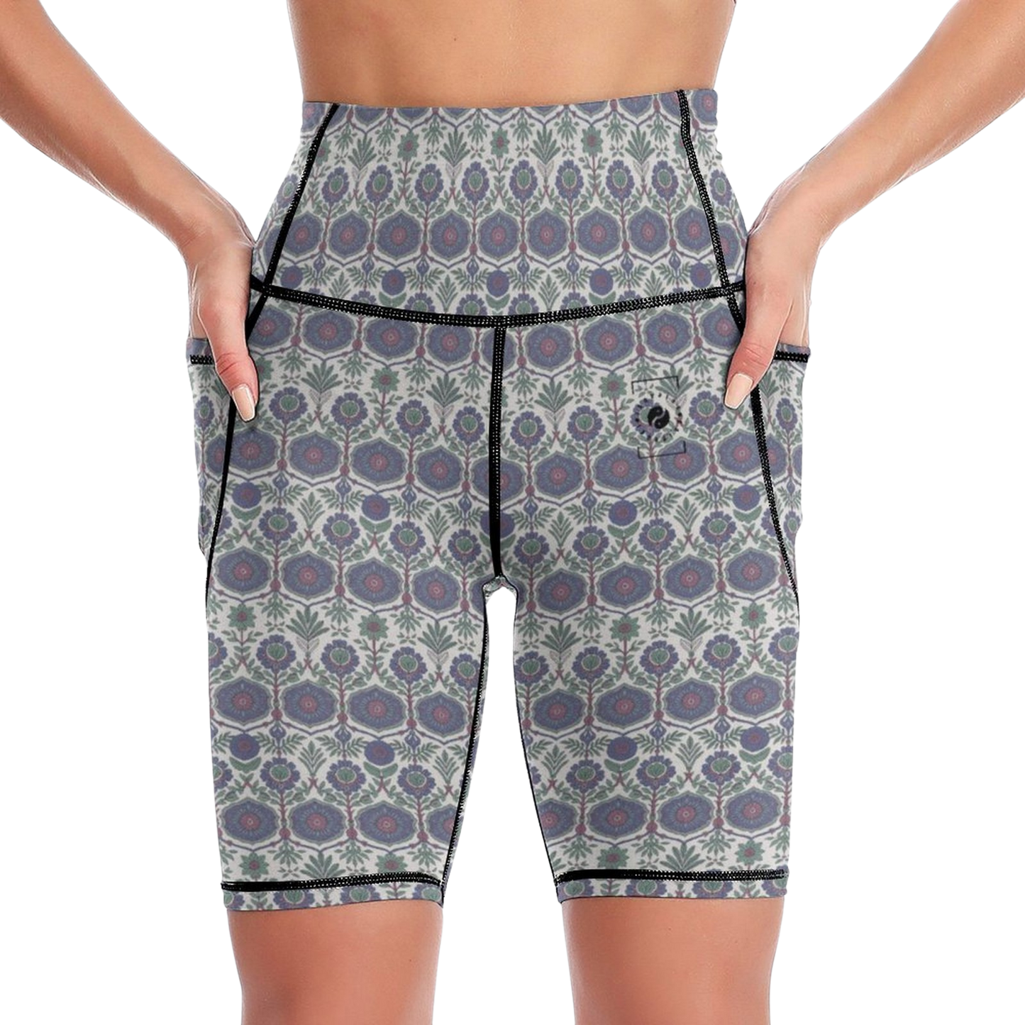Jaipur Love iSquared Maureen high-waisted biker shorts with mid-thigh fit, printed fabric, and two side pockets
