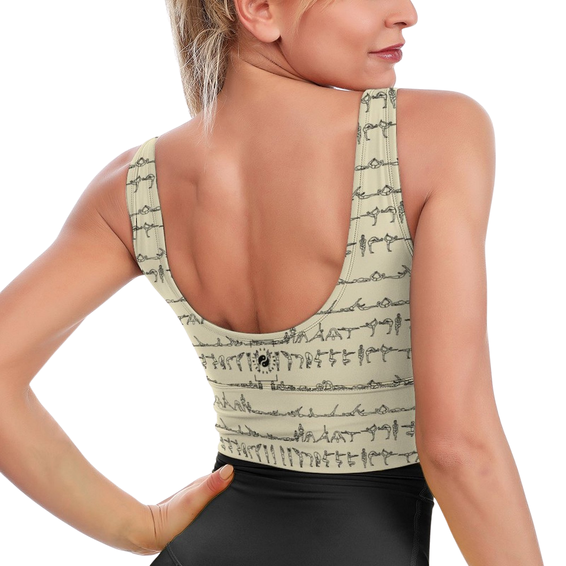 Bikram Pastel iSquared Crop Top with U-back, removable pads, cropped fit, and pastel all-over print