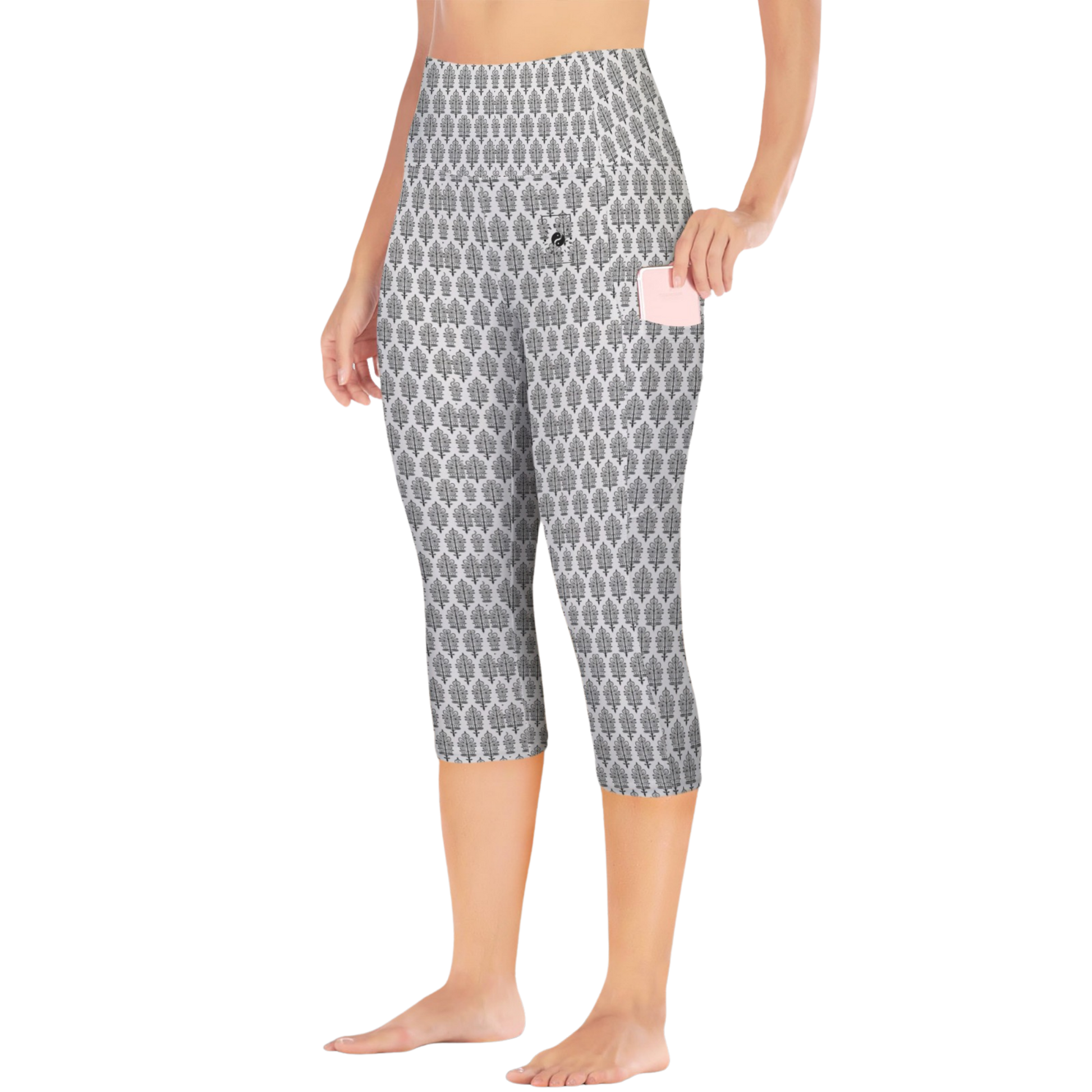 Jaipur Love iSquared Pocket Capri leggings with high-rise waist, mid-calf fit, all-over print, and two side pockets