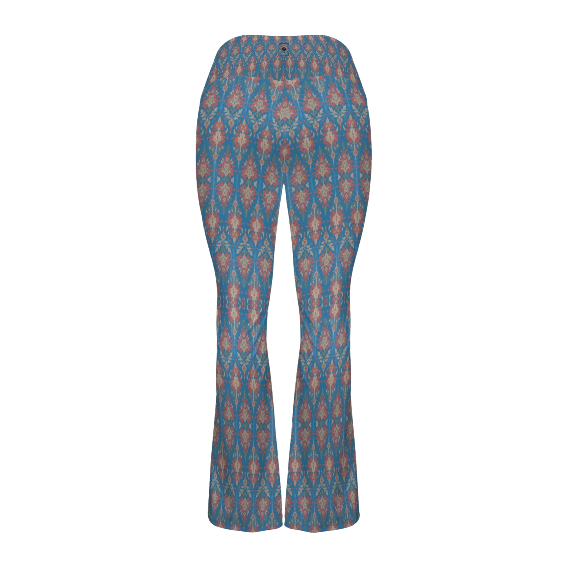 Jaipur Love Cross Waisted Flare Leggings with crossover waistband, V seam, flared leg, and printed stretch fabric