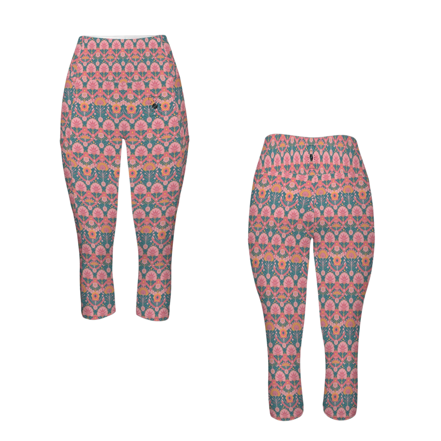 Jaipur Love iSquared Pocket Capri leggings with high-rise waist, mid-calf fit, all-over print, and two side pockets